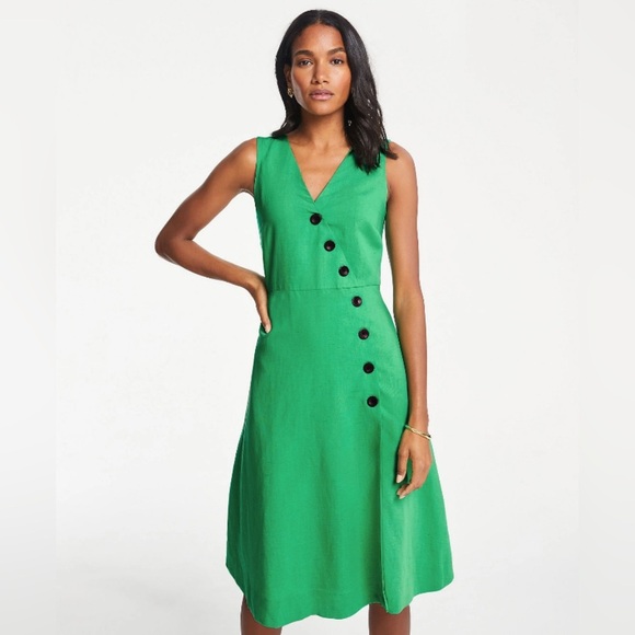 Ann Taylor asymmetric button midi Dress Kelly green 35977 - Picture 1 of 11